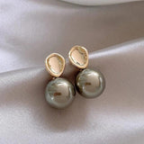 French Gray Pearl Beads Stud Earrings for Women