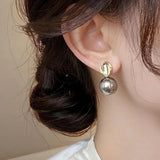 French Gray Pearl Beads Stud Earrings for Women
