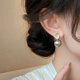 French Gray Pearl Beads Stud Earrings for Women