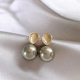 French Gray Pearl Beads Stud Earrings for Women