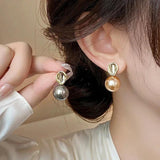 French Gray Pearl Beads Stud Earrings for Women
