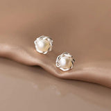 925 Silver Pearl Twist Flower Stud Earrings