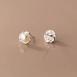 925 Silver Pearl Twist Flower Stud Earrings