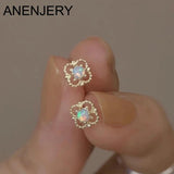 Zircon Heart Stud Earring Flower Pearl Girl Party Jewelry