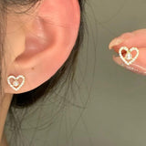 Zircon Heart Stud Earring Flower Pearl Girl Party Jewelry