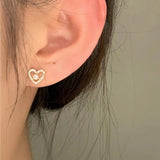 Zircon Heart Stud Earring Flower Pearl Girl Party Jewelry
