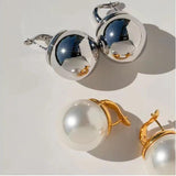 Silver Ball Simulated Pearl Earrings For Women Girl Party Wedding Gift