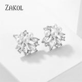 Marquise Zircon Stud Earrings AAA CZ Pearl Jewelry
