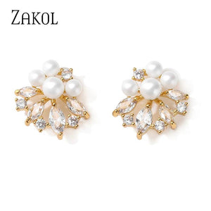Marquise Zircon Stud Earrings AAA CZ Pearl Jewelry