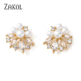 Marquise Zircon Stud Earrings AAA CZ Pearl Jewelry