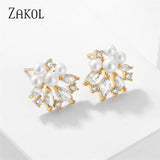 Marquise Zircon Stud Earrings AAA CZ Pearl Jewelry