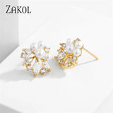 Marquise Zircon Stud Earrings AAA CZ Pearl Jewelry