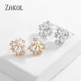 Marquise Zircon Stud Earrings AAA CZ Pearl Jewelry