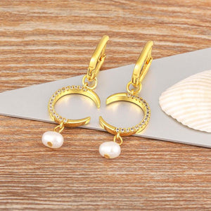 Nidin Pearl Moon Sweet Charms Drop Earrings for Women Wedding Party