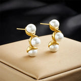 316L Stainless Steel Pearl Peanut C-Shape Stud Earrings For Women Girl