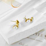 316L Stainless Steel Pearl Peanut C-Shape Stud Earrings For Women Girl