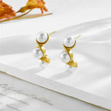 316L Stainless Steel Pearl Peanut C-Shape Stud Earrings For Women Girl