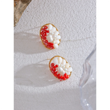 Shell Pearls Red Geometric Stud Earrings Stainless Steel Gift