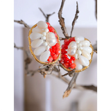 Shell Pearls Red Geometric Stud Earrings Stainless Steel Gift