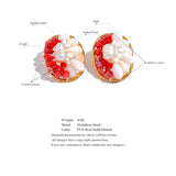 Shell Pearls Red Geometric Stud Earrings Stainless Steel Gift