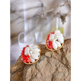 Shell Pearls Red Geometric Stud Earrings Stainless Steel Gift