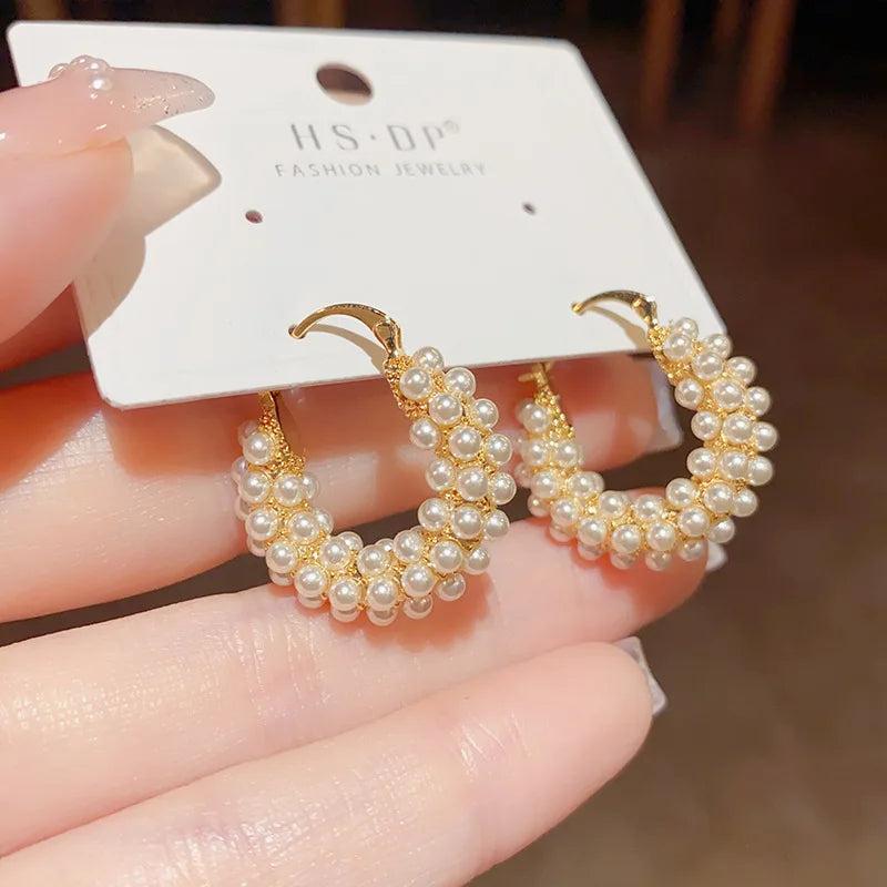 Korean Style Geometric Pearl Stud Earrings for Women