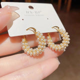 Korean Style Geometric Pearl Stud Earrings for Women