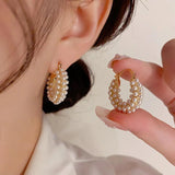 Korean Style Geometric Pearl Stud Earrings for Women