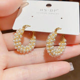 Korean Style Geometric Pearl Stud Earrings for Women