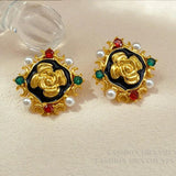 Vintage High Brass Simulated Pearl Earrings