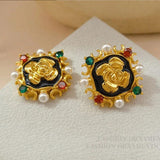 Vintage High Brass Simulated Pearl Earrings