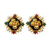 Vintage High Brass Simulated Pearl Earrings