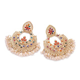 Colorful CZ Indian Jhumka Earrings Plated Geometric Pearl Tassel Wedding Jewelry