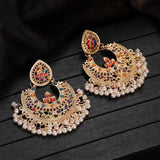 Colorful CZ Indian Jhumka Earrings Plated Geometric Pearl Tassel Wedding Jewelry