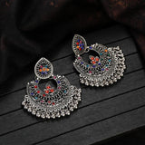 Colorful CZ Indian Jhumka Earrings Plated Geometric Pearl Tassel Wedding Jewelry