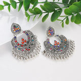 Colorful CZ Indian Jhumka Earrings Plated Geometric Pearl Tassel Wedding Jewelry