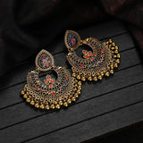 Colorful CZ Indian Jhumka Earrings Plated Geometric Pearl Tassel Wedding Jewelry