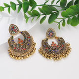 Colorful CZ Indian Jhumka Earrings Plated Geometric Pearl Tassel Wedding Jewelry