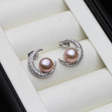 Moon Stud Earrings For Women, Bohemian Freshwater Pearl Earrings