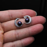 Moon Stud Earrings For Women, Bohemian Freshwater Pearl Earrings