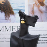 Geometric Round Pleated Pearl Dangle Earrings For Women