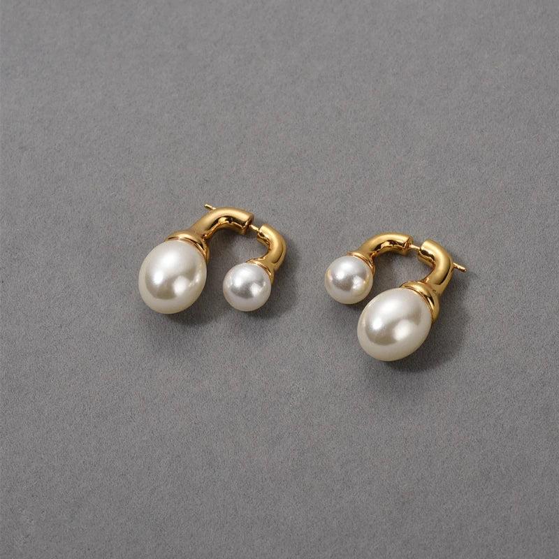 Elegant Back Frond Stud Earrings with Simulated Pearl