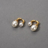 Elegant Back Frond Stud Earrings with Simulated Pearl