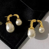 Elegant Back Frond Stud Earrings with Simulated Pearl