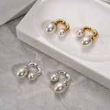Elegant Back Frond Stud Earrings with Simulated Pearl