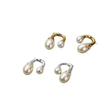 Elegant Back Frond Stud Earrings with Simulated Pearl