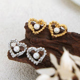 Stainless Steel Heart Earrings Glass Beads Ear Studs
