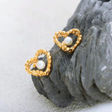 Stainless Steel Heart Earrings Glass Beads Ear Studs