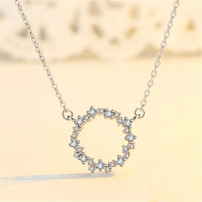 925 Silver Zircon Circle Earrings Necklace Set for Women Wedding Jewelry