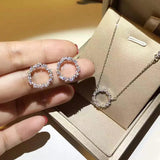 925 Silver Zircon Circle Earrings Necklace Set for Women Wedding Jewelry